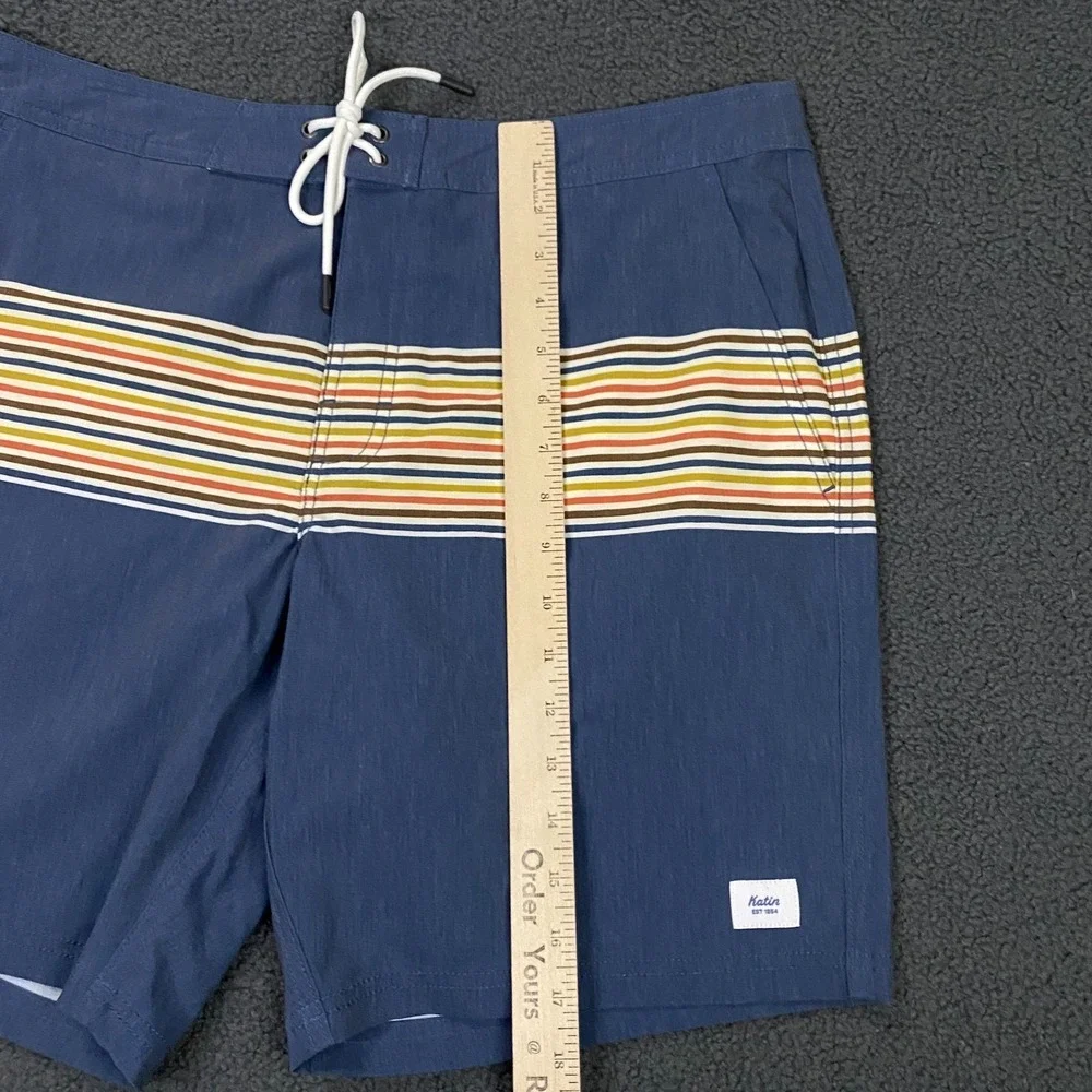 Katin Roam‎ Hybrid Trunk Mens 32 Blue Striped Stretch Board Shorts Swim NWT